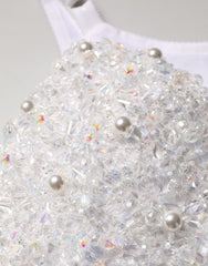 Women's White Pearls Beaded Corset Bustier Crop Top Elastane Polyester