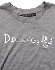 Women's Gray Logo Embroidery Short Sleeve T-Shirt Cotton