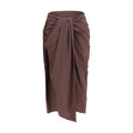 Women's Brown Polyester Midi Skirt