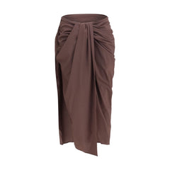 Women's Brown Polyester Midi Skirt