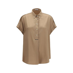 Women's Beige Silk Shortsleeve Shirt