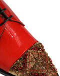 Red Embellished Men Derby Dress Formal Shoes Leather