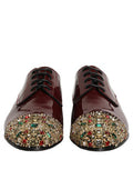 Men's Maroon Embellished Derby Dress Formal Shoes Black Leather