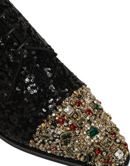 Black Sequin Embellished Men Derby Dress Shoes Leather