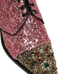 Pink Sequin Embellished Men Derby Dress Shoes Leather