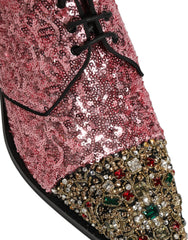 Pink Sequin Embellished Men Derby Dress Shoes Leather