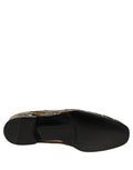 Men's Gold Striped Sequin Embellished Loafer Shoes Leather