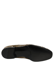 Men's Gold Striped Sequin Embellished Loafer Shoes Leather