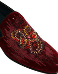 Men's Maroon Sequin Gemstone Dress Loafers Shoes Leather