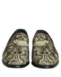 Men's Brown Baroque Print Slip On Loafers Shoes Leather