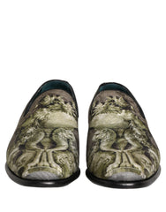 Men's Brown Baroque Print Slip On Loafers Shoes Leather