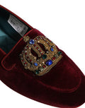 Men's Burgundy Velvet Crown Slip On Loafers Shoes Leather