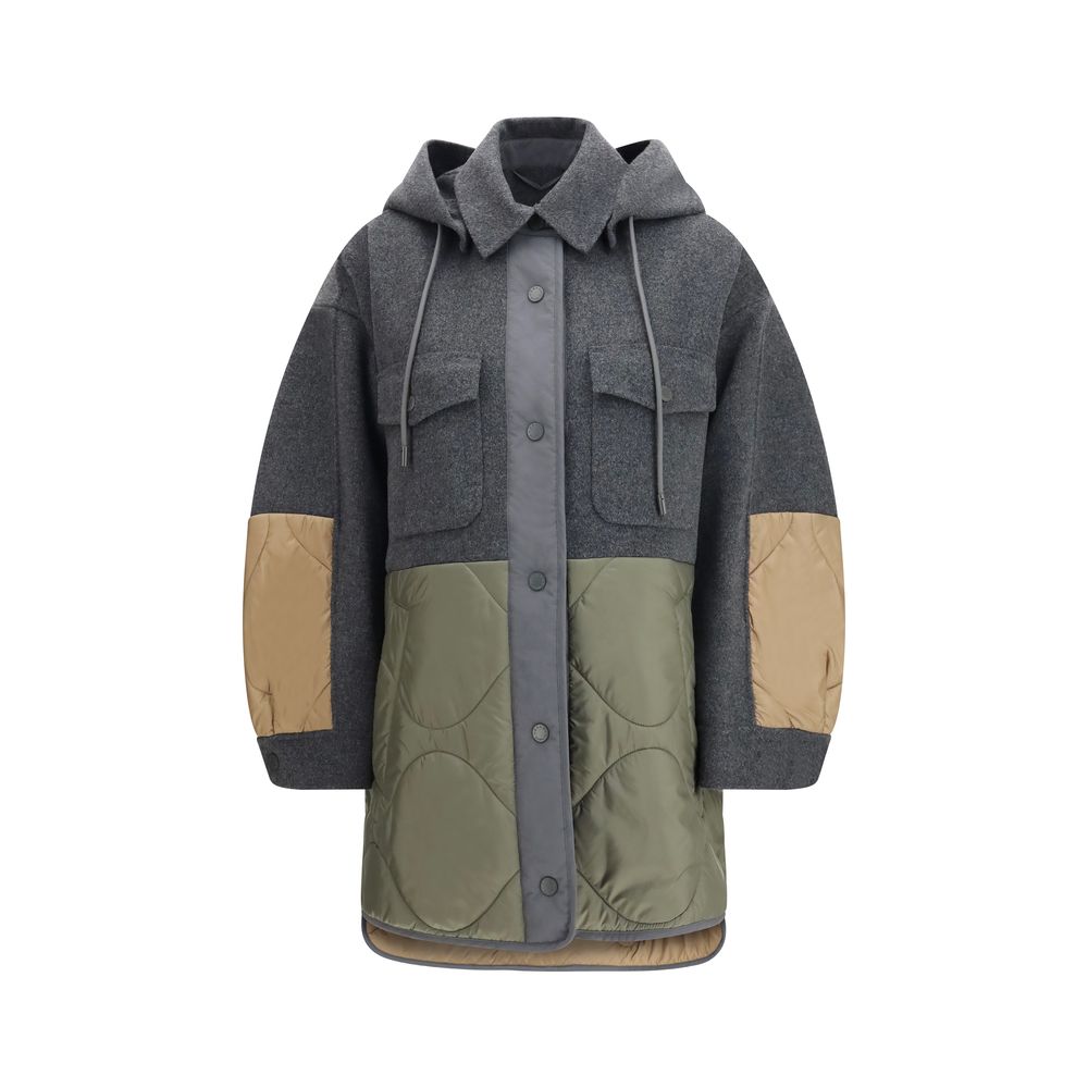Max Mara Wool and Technical Fabric Hybrid Coat — Gray
