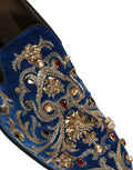 Men's Blue Velvet Embellished Dress Loafers Shoes Leather