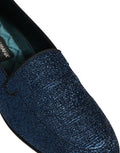 Men's Blue Glitter Lurex Dg Logo Dress Loafers Shoes Leather