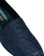 Men's Blue Glitter Lurex Dg Logo Dress Loafers Shoes Leather
