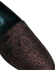 Men's Maroon Jacquard Leather Slip On Loafers Shoes