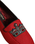 Men's Red Crown Embellished Dress Loafers Shoes Leather