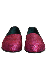 Men's Pink Glitter Lurex Logo Dress Loafers Shoes Leather
