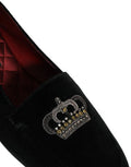 Men's Black Crown Embellished Dress Loafers Shoes Leather