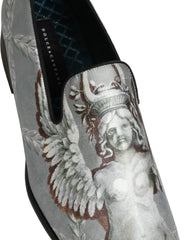 Gray Baroque Angel Velvet Men Loafers Shoes Leather