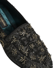 Men's Black Rhinestone Embellished Loafers Shoes Leather