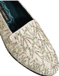 Men's White Velvet Embroidered Dress Loafers Shoes Leather