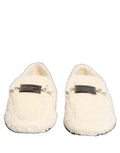 White Fur Shearling Men Dress Loafers Shoes