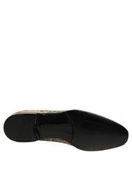 Men's Beige Sequin Embroidery Dress Loafers Shoes Leather