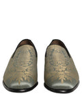 Men's Gold Floral Jacquard Slip On Loafers Shoes Leather