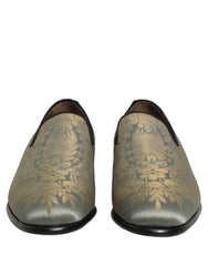 Men's Gold Floral Jacquard Slip On Loafers Shoes Leather
