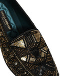 Men's Black Gold Embellished Slip On Loafers Shoes Leather