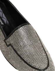 Silver Crystal Embellished Men Loafers Shoes Leather