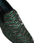 Men's Silver Green Embellished Dress Loafers Shoes Leather