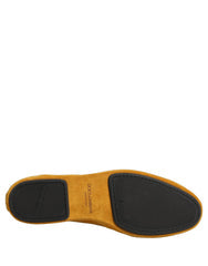 Men's Velvet Heart-Embroidered Flat Yellow Leather