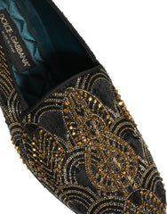 Men's Black Gold Embellished Dress Loafers Shoes Leather