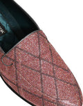 Men's Pink Check Glitter Lurex Logo Loafers Shoes Leather