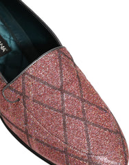 Men's Pink Check Glitter Lurex Logo Loafers Shoes Leather