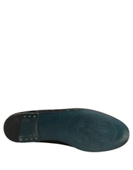 Men's Blue Jacquard Leather Slip On Loafers Shoes
