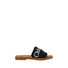 Women's Black Cotton Flat Sandals