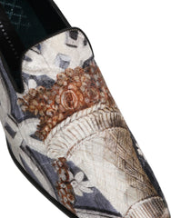 Men's Multicolor Floral Tapestry Embroidery Loafer Shoes Leather