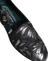 Black Leaf Embroidery Dress Men Loafers Shoes Leather