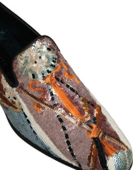 Men's Multicolor Embroidered Sequin Loafers Shoes Leather