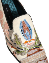 Men's Multicolor Sequin Embroidered Loafers Shoes Leather