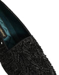 Men's Black Velvet Embroidered Dress Loafers Shoes Leather