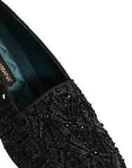 Men's Black Velvet Embroidered Dress Loafers Shoes Leather