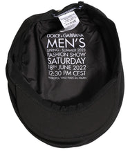 Men Black Cotton Stretch Newsboy Cloth Capello Hat Nylon Elastane