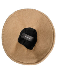 Women Brown Cotton Knit Widebrim Bucket Capello Hat Virgin Wool