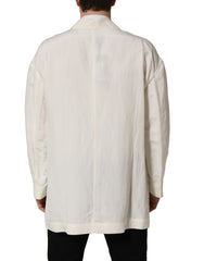Men's Off White Flax Single Breasted Blazer Jacket Silk Clothing
