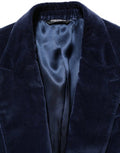 Men's Blue Velvet Single Breasted Blazer Jacket Cotton Silk Elastane Clothing
